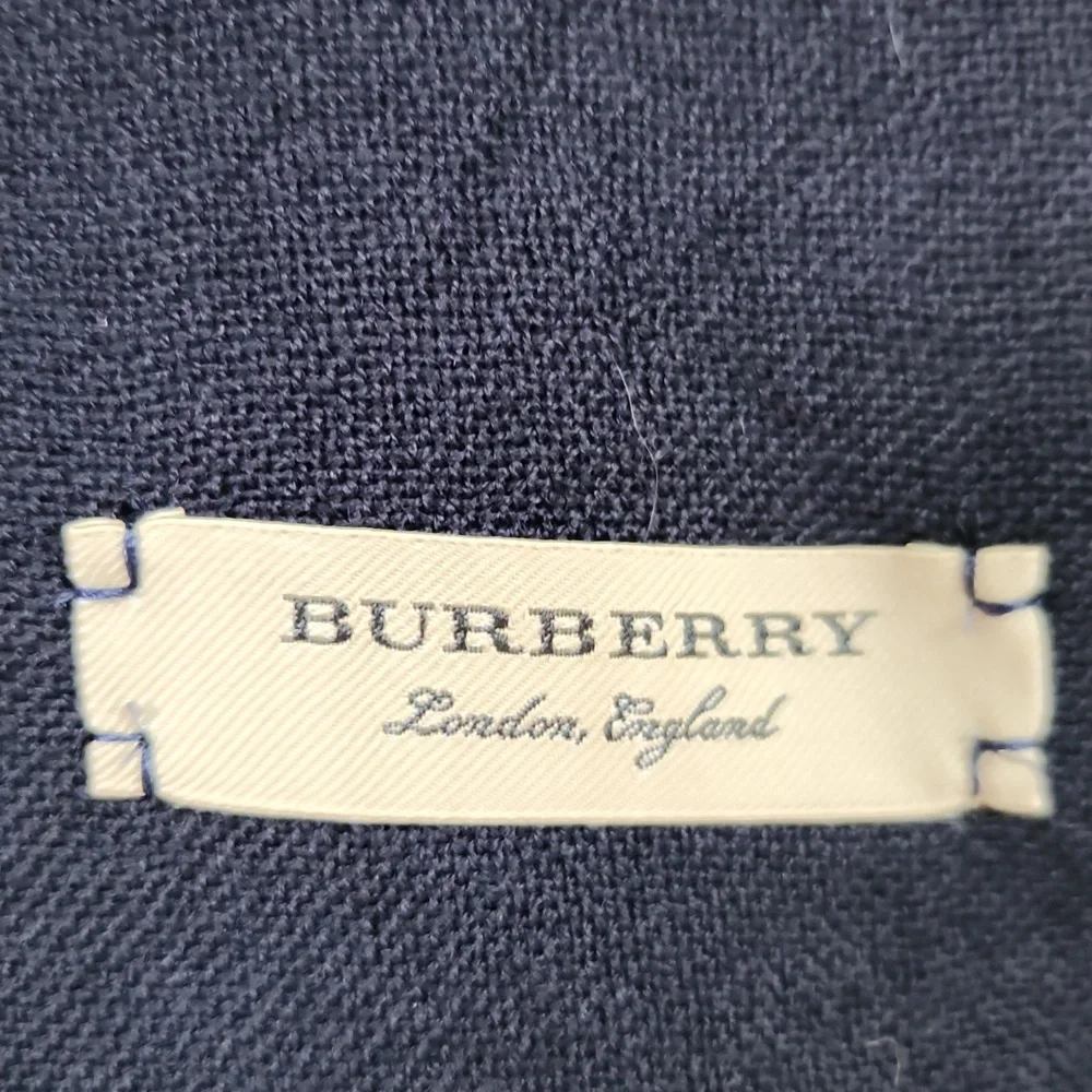 Burberry Tricolor Dark Navy Red White Fringe Scarf Shawl Square